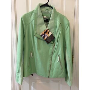 Iman HSN Global Chic 2X Leather Jacket Mint Green Moto Style Plus Size NWT